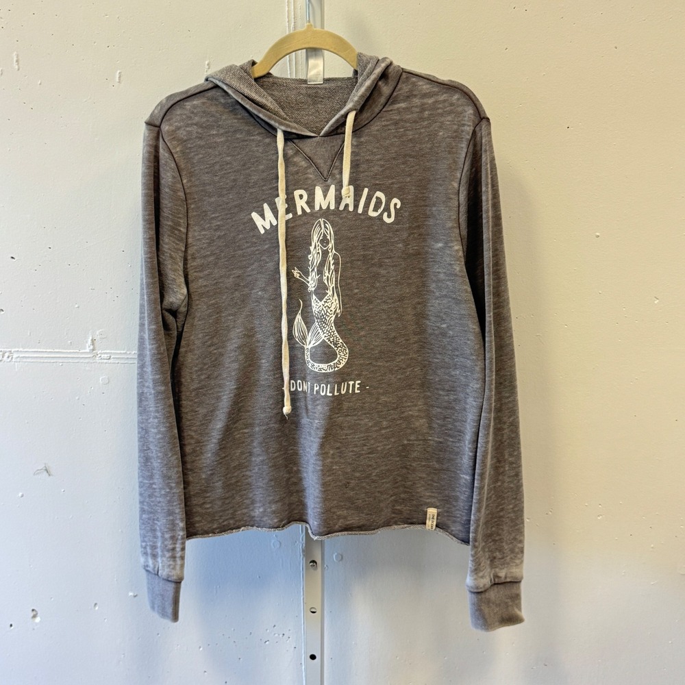 Alternative One Ocean Apparel Mermaids Dont Pollute Hoodie Gray Burnout Small